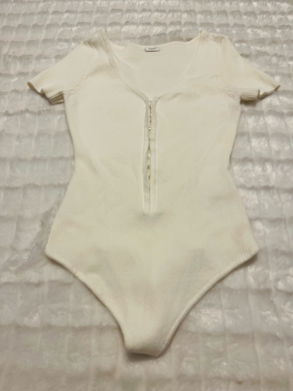 Abercrombie & Fitch Cream Ribbed  Bodysuit Womens size L - Picture 5 of 11